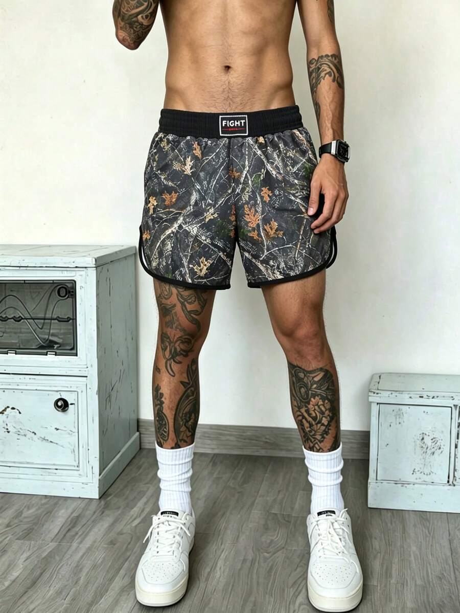 Men's Boxing & Combat Shorts, Elastic Waist Sports Shorts, Suitable For Muay Thai, Training, Running, Gym Workouts And Outdoor Activities - Army Green - View 1