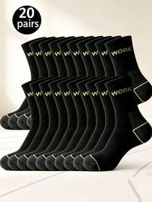20 Pairs Men's WORK Work Socks, Thickened Wear-Resistant Protective Socks, Sweat-Absorbent Multi-Pack Long Work Socks - Multicolor - View 4