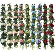 1pc 1.8m Artificial Rose Vine With Green Leaves, Fake Flower Garland For Room, Party, Home, Wedding, Birthday, Christmas Wall, Arch Decoration, Spring Red Flowers - Pinkish White - View 5
