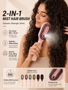 Spray Hair Brush Set With Detail Styling Tools, Curved Paddle Hair Comb With Press Spray Button, Flexible Bristles And Rounded Tip Design, Suitable For Curly, Wavy, Thick, Wet Or Dry Hair, For Women's Daily Styling And Travel Use - Multicolor - View 9