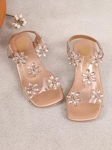 Girls' Summer Low Heel Rhinestone Sandals, Transparent Crystal Shoes, Suitable For Parties And Holiday Celebrations - Champagne - View 4