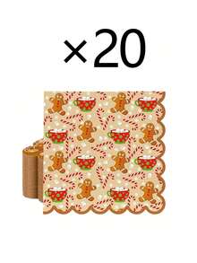 20pcs/1pc Christmas Themed Napkins, Printed With Gingerbread Man, Candy Cane And Snowflake Patterns, Wavy Edge Design, Suitable For Christmas Party Table Setting, Winter Themed Party, Christmas Dinner, Birthday Party And More - One Size Fits All - View 9