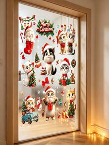 57pcs/9sheets Christmas Window Glass Stickers, Reusable And Detachable Cat Animal Christmas Tree Window Stickers Double-Sided Printing Window Stickers, Windows, Glass Doors, Living Rooms, Home Party Supplies, Holiday Parties, Festival Party And Display Cabinet Decoration - A - View 7