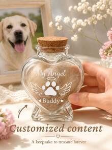 Custom 1pc Pet Memorial Keepsake Jar, Personalized Dog/Cat Fur And Ashes Memorial Urn, Heart-Shaped Glass Memorial Bottle, Pet Loss Sympathy Gift - Multicolor - View 1