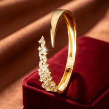 1pc Exquisite Wheat Ear Shaped Open Adjustable Design Cubic Zirconia Inlaid Women's Bracelet - Multicolor - View 2