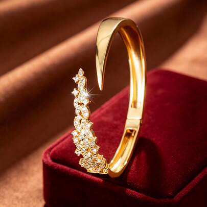 1pc Exquisite Wheat Ear Shaped Open Adjustable Design Cubic Zirconia Inlaid Women's Bracelet