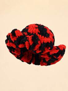 1pc Women's Handmade Knitted Solid Color Ruched Bucket Hat, Exaggerated Design, Fashionable Winter Knitted Hat - A - View 7