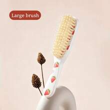 Women's Home Use Detangling Hair Brush, Fresh Fruit Print, Single Independent Package, Round Ball Cushioned Bristles, Smooth Combing For Straight And Curly Hair, Frizz-Smoothing, Portable Hair Care Tool - Red and White - View 6