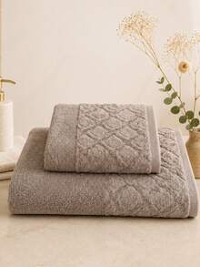 Diamond Pattern Jacquard Shawl Collar Bathrobe - S/M - L/XL - Made In Turkey - Brown - View 2