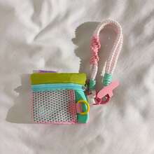 1PC Mesh Hollow Coin Purse Phone Charm Nylon Woven Crossbody Lanyard Suitable For Phone Case Dopamine Colorful Versatile Women's Storage Bluetooth Earphone Universal Key Portable Hanging Chain - Multicolor - View 4