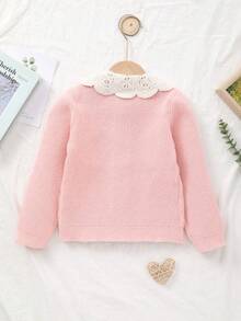 Tween Girl Colorblock Casual Versatile Daily Wear Cardigan - Pink - View 10