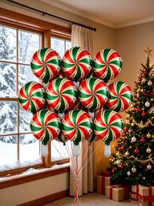 10pcs Windmill Pattern Candy Aluminum Foil Balloons, Christmas Party Decoration, Holiday Atmosphere Decor Supplies - Multicolor - View 1