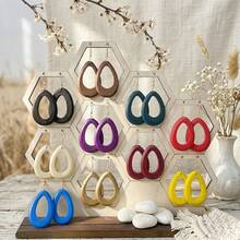 10 Pairs/Sets Wooden Hollow Teardrop Earrings, Suitable For Mother's Day And Daily Gifts. - Gold Hoop Earrings - View 10