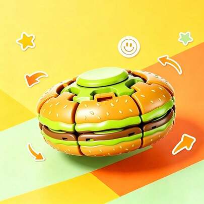 1 pieza Spinner de dedo con forma de hamburguesa, juguete creativo de presión giratoria para alivio del estrés, adorno de escritorio tipo puzzle, adecuado para interacción en la vida de oficina