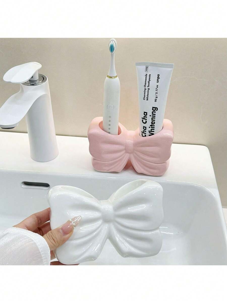 1pc Girly Bowknot Toothbrush Holder Creative Bathroom Sink Electric Toothbrush Toothpaste Storage Rack - Multicolor - View 1