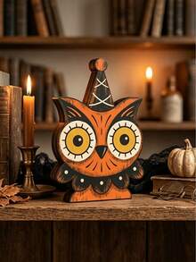 6pcs Vintage Halloween Indoor Decor, Retro Wooden Block Bookshelf Decorations, Cute Ghost, Pumpkin, Black Cat, Skeleton, Witch Owl, Housewarming Gift - Multicolor - View 12