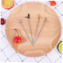 5 Pieces Stainless Steel Fruit Forks Greylag Design Copper Color Reusable For Parties Bars And Desserts - View 9