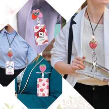 1pc Shiny Strawberry ID Badge Clip Retractable Badge Reel, Nurse Badge Holder With Rotating Clip, Work Badge Buddy Retractable Buckle, Teacher Office ID Card Lanyard With Silicone Beads, Anti-Drop Key & Badge Holder, Suitable For Healthcare Workers, Office Workers, Women's Office & Shopping - Casual Style - View 3