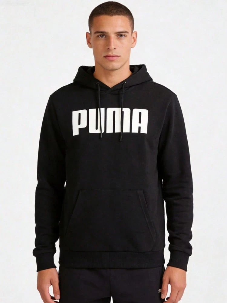 PUMA Solid Color Basic Soft Sport Lifestyle Series Black Simple Casual Hooded Sweatshirt for Men - Hitam - View 1
