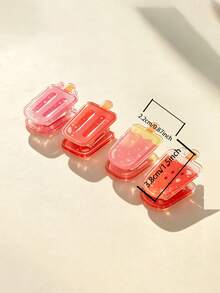16/12/8/4/1pc Ice Cream Strawberry Watermelon Shaped Multifunctional Acrylic Clips, Summer Ice Cream Popsicle Shaped Storage Clips, Photo Clips, Colorful Folder Clips, Creative Ledger Folder Clips, Sealing Clips, Memo Clips, Diary Decoration Gifts - Multicolor - View 5