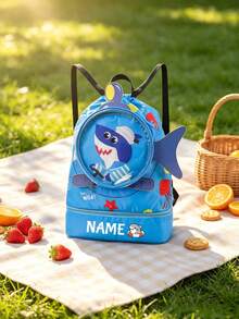 1pc Personalized Back To School Large Capacity Shark Drawstring Bag Travel Backpack With Versatile Cute Shark Print, Independent Shoe Compartment, Zipper Closure Nylon Material, Suitable For Outdoor Sports, Fitness, Swimming, Daily Commute. Birthday Gift. - Multicolor - View 8