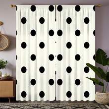 2 piezas Cortinas con estampado de lunares grandes en blanco y negro, impresión de un solo lado, semi-opacas - Cortinas con bolsillo para barra, decoración para dormitorio, sala de estar, cocina, múltiples tamaños disponibles, protección de privacidad, lavables a máquina, resistentes a la decoloración (barra no incluida) - Multicolor - Ver 9