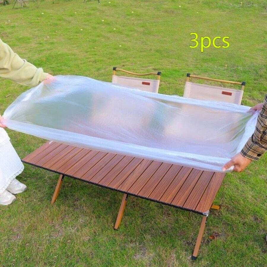 3pcs Disposable Plastic Film Table Cover For Picnics, Windproof Outdoors, No Wash Tablecloth, Camping Car Camping Table Cover - Suitable For Outdoor Camping/Friend Gatherings/Banquets/Events - No Wash, No Wipe - Multicolor - View 1