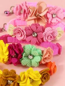 1pc Fashionable Fabric Faux Rose Flower Cute Adjustable Bell Collar For Small Pets, Decoration For Happy Cats And Dogs - Multicolor - View 6