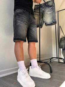 牛仔短褲 百慕達短褲 毛邊下擺 寬鬆寬腿 中長褲 夏季 Y2K 街頭風 休閒百搭 時尚牛仔褲 - 黑色 - 查看 2