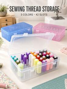 42-Slot Transparent Plastic Sewing Thread Storage Box, Multi-Functional Storage Box, Suitable For Small And Medium Thread Spools, Ideal For Craft Room And Travel, Thread Spool Organizer, Storage And Organization, Sewing Rack, Large Capacity Portable - Multicolor - View 1