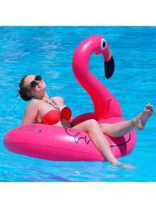 1pc Inflatable Upright Flamingo Swim Ring, Summer Pool Float, Deep Water Use Water Float (Non-Glowing, Non-Battery Version) - Flamingo Swimming Ring - View 5
