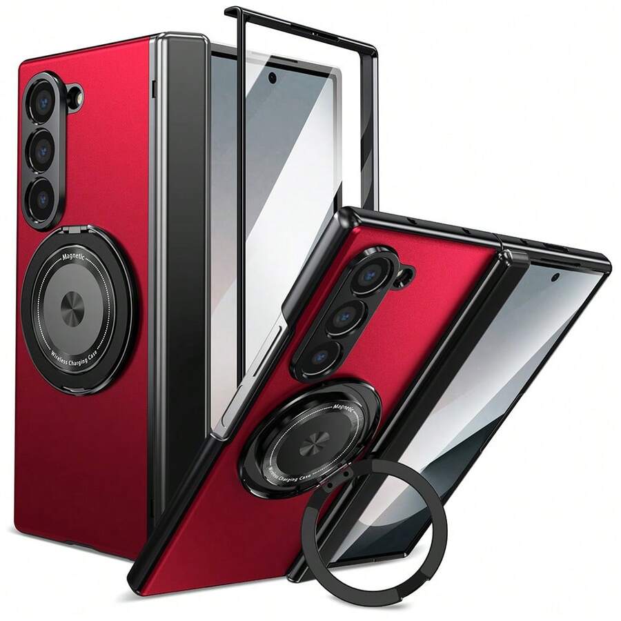 VIETAO 360°旋轉磁吸環支架手機殼,適用於 Galaxy Z Fold 8 Ultra 7 6 5 4,附螢幕保護貼與轉軸保護 - 紅色 - 查看 1