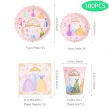 Golden Crown Dress Motif Party Tableware Set, Paper Plates, Paper Cups, Paper Napkins, Disposable Tableware For Birthdays, Theme Parties, Family Celebrations, Garden Parties, Receptions, Buffets, Indoor And Outdoor Use, Table Decoration - B - View 6