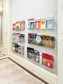 1/2/4/6pcs, No-Drill Wall-Mounted Book Storage Rack, Strong Load-Bearing Transparent Bookshelf, Large Capacity Wear-Resistant And Drop-Resistant Display Rack - Large Capacity, No-Drill, Strong Load-Bearing, Wear-Resistant And Drop-Resistant, Suitable For Office Document And Reading Material Storage, Bedroom Book Display And Organization, Study Room Figurine And Picture Book Display, Living Room Decorative Item Display, Rental Wall Space Expansion, Student Dormitory Book Storage. Large Capacity Space-Saving Office Storage Rack, Strong Load-Bearing Durable Bedroom Furniture Bookshelf, No-Drill Stable Wall-Mounted Storage Rack, Transparent And Beautiful Room Decoration Display Rack, Random Style. - Multicolor - View 3