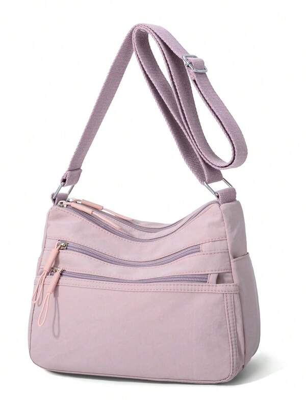 Women's Solid Color Multi-Pocket Oxford Cloth Water-Resistant Lightweight Casual Zipper Simple Shoulder Crossbody Bag