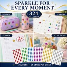 324pcs/6 Sheets Colorful Laser Shiny Glitter Dot Stickers, 6 Color Style Colorful Stickers, Perfect For Office, Student Classroom, Gift Packaging - Pentagram - View 4
