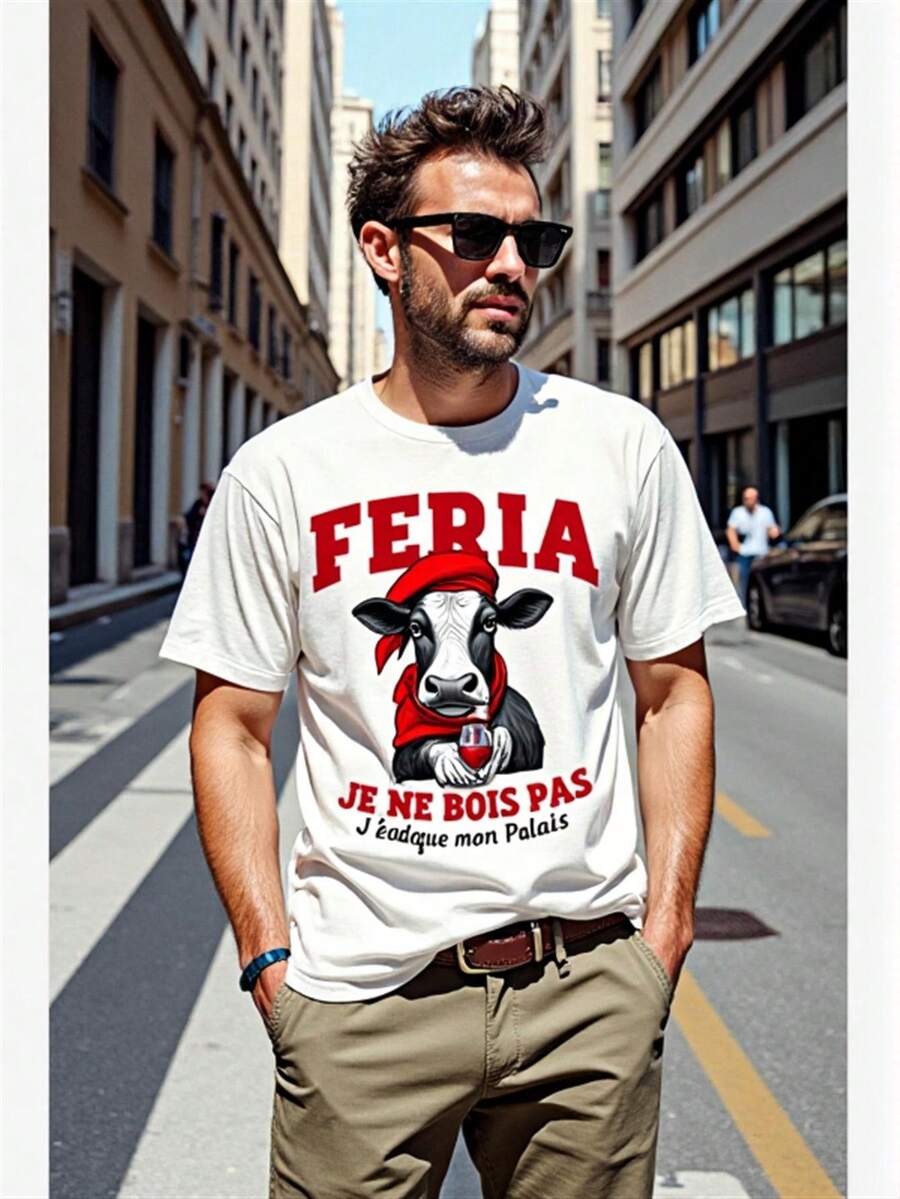 Camiseta de hombre de algodón con estampado gráfico, manga corta, cuello redondo, estilo casual Almacén Local, Disponible - Blanco - Ver 1