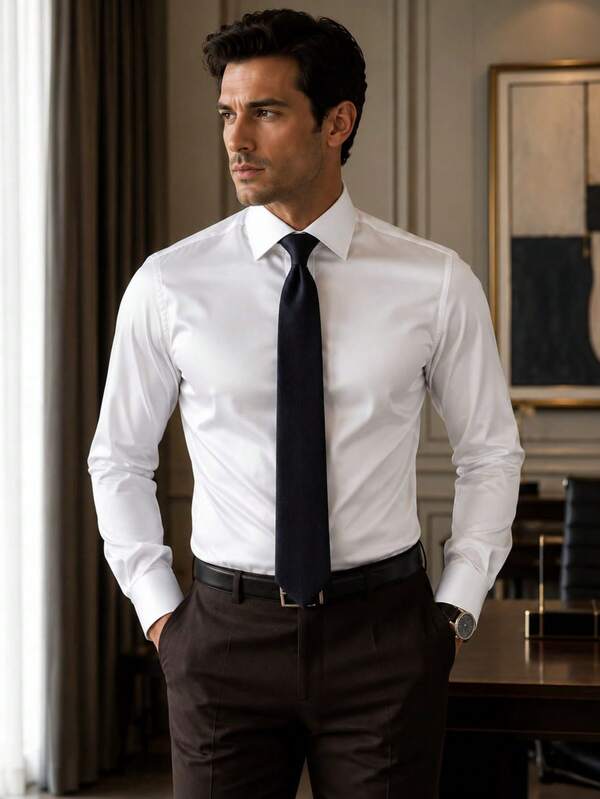 Men's Classic Sophisticated Slim-Fit Button-Down Shirt And Tailored Trousers Set