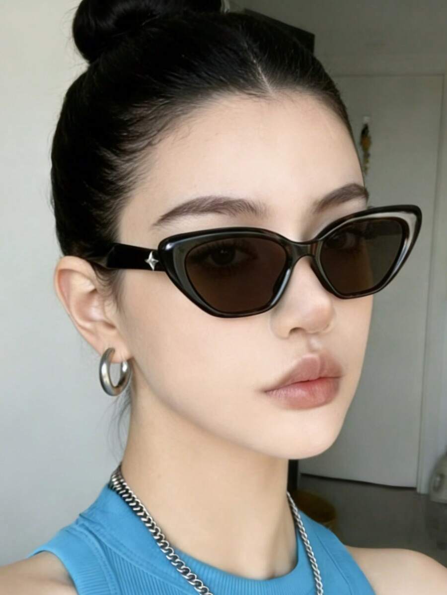 1/2/3件組女款高端時尚眼鏡套裝,中性貓眼眼鏡,適合派對、海灘與日常配戴 - 黑色 - 查看 1