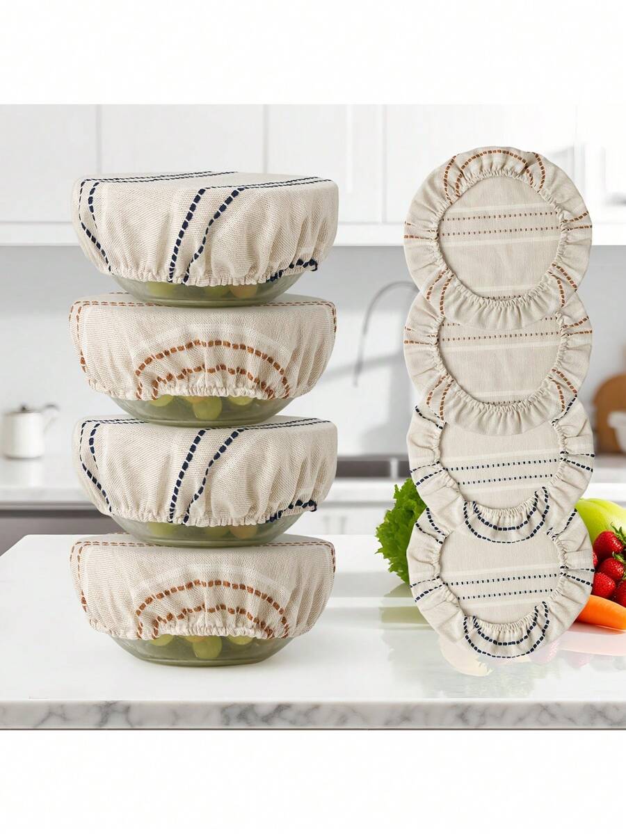 Striped Linen Bowl Cover For Refrigerator Freshness, Bread Fermentation, Reusable Bread Fermentation Bowl Cover, Salad Bowl Cover - Multicolor - View 1