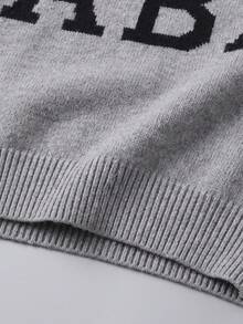 Knit Mix Áo len chui đầu nữ phong cách Pháp thanh lịch, thời trang thu đông, dệt kim họa tiết chữ, cổ tròn, tay dài, kiểu casual - Xám - Xem 7