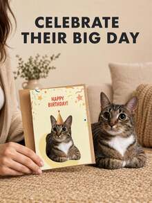 1pc Custom Pet Birthday Cards, Personalized Cat And Dog Photo Greeting Cards, Pet Owner Birthday Gifts, Pet Birthday Blessing Cards, Custom Animal Image Sticky Notes. - Multicolor - View 5