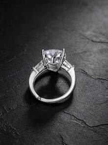 MONALLY Heart Cubic Zirconia Ring Engagement Ring Women Promise Ring Open Adjustable Ring Baguette Side Stones Ring Heart Wedding Band Jewelry Gift - Open Ring - View 4