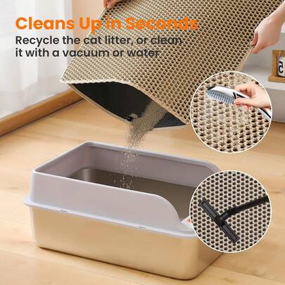 Double Layer Cat Litter Mat With Waste Collection - Easy Clean Non-Porous Surface, Open Mesh Design Odor Control - Compatible With Scoop - All-In-One Floor Protection Mat For Cats, Kittens And Pets, Cat Litter Mat, Pet Hygiene Solution