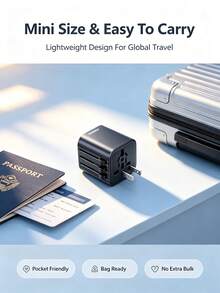 REMAX 多功能旅行轉換插頭2500W高功率4規格伸縮插腳多國電源轉換器出境旅遊留學商務出行適配器 - 黑色 - 查看 3