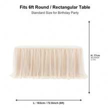 1pc Champagne Sheer Ruffle + Lining Table Skirt, Fits Rectangular And Round Tables - Perfect For Birthday Parties, Weddings, Bridal Showers, Cake Tables, And All Celebration Events - Champagne - View 8