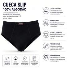 Kit 10 Cuecas tradicional com forro 100%algodao SO NA COR( PRETA ) - Preto - Visão 2