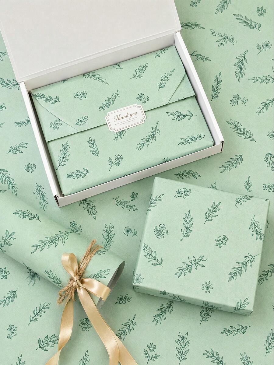 5/15/25/35 Sheets Green Background Dark Green Line Drawing Botanical Pattern Tissue Paper, Suitable For DIY Crafts, Party Favors, Bouquet Wrapping, Clothing Packaging And Birthday Gift Decoration - Dark Green Line Art Plants On a Green Background - View 1
