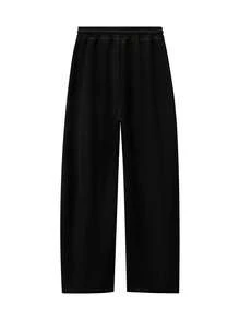Minimalist Black Asymmetric Neck Square Neck Casual Slouchy Fashion Versatile Korean Style Long Sleeve Top & Black Drawstring Pants Set For Sports And Home - Black - View 5