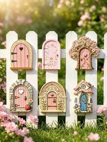 Pink Fairy Garden Door (2D), Realistic Mini Door, Suitable For Garden Decor, Miniature House Dollhouse, Desktop Decoration, Self-Adhesive, Small Wooden Door, Tree Trunk Flower Pot, Charming Fairy Tale Accessory, Waterproof, Suitable For Outdoor Use, Housewarming Gift - Garden Gate - View 6